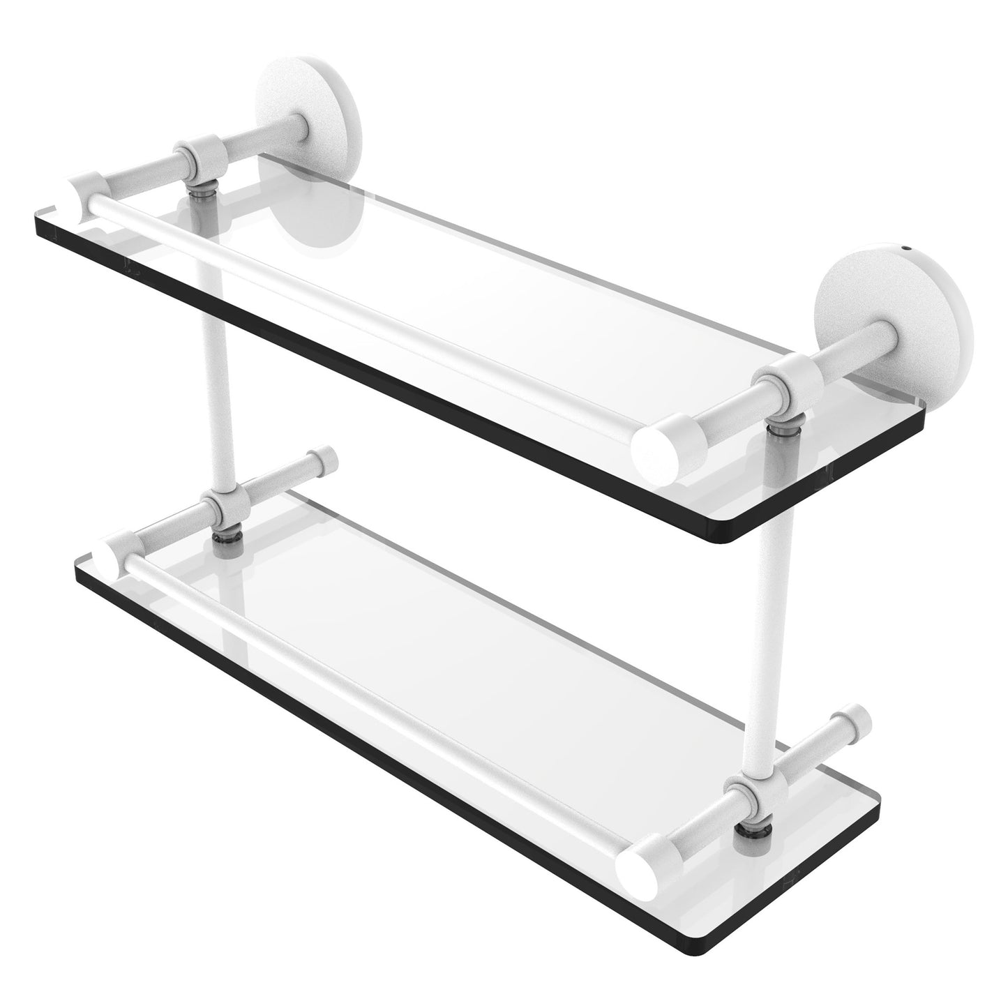 Allied Brass Prestige Skyline 16" x 5" Matte White Solid Brass Tempered Double Glass Shelf With Gallery Rail