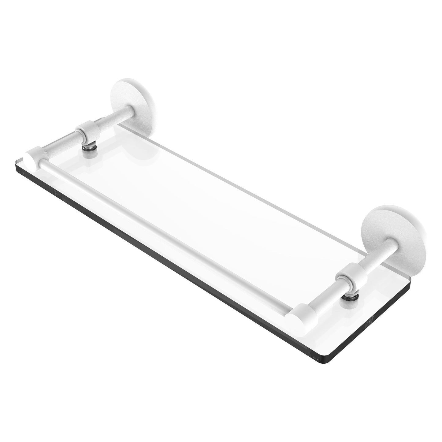Allied Brass Prestige Skyline 16" x 5" Matte White Solid Brass Tempered Glass Shelf With Gallery Rail