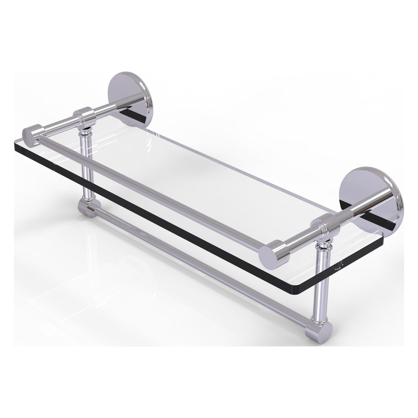 Allied Brass Prestige Skyline 16" x 5" Polished Chrome Solid Brass Gallery Glass Shelf With Towel Bar