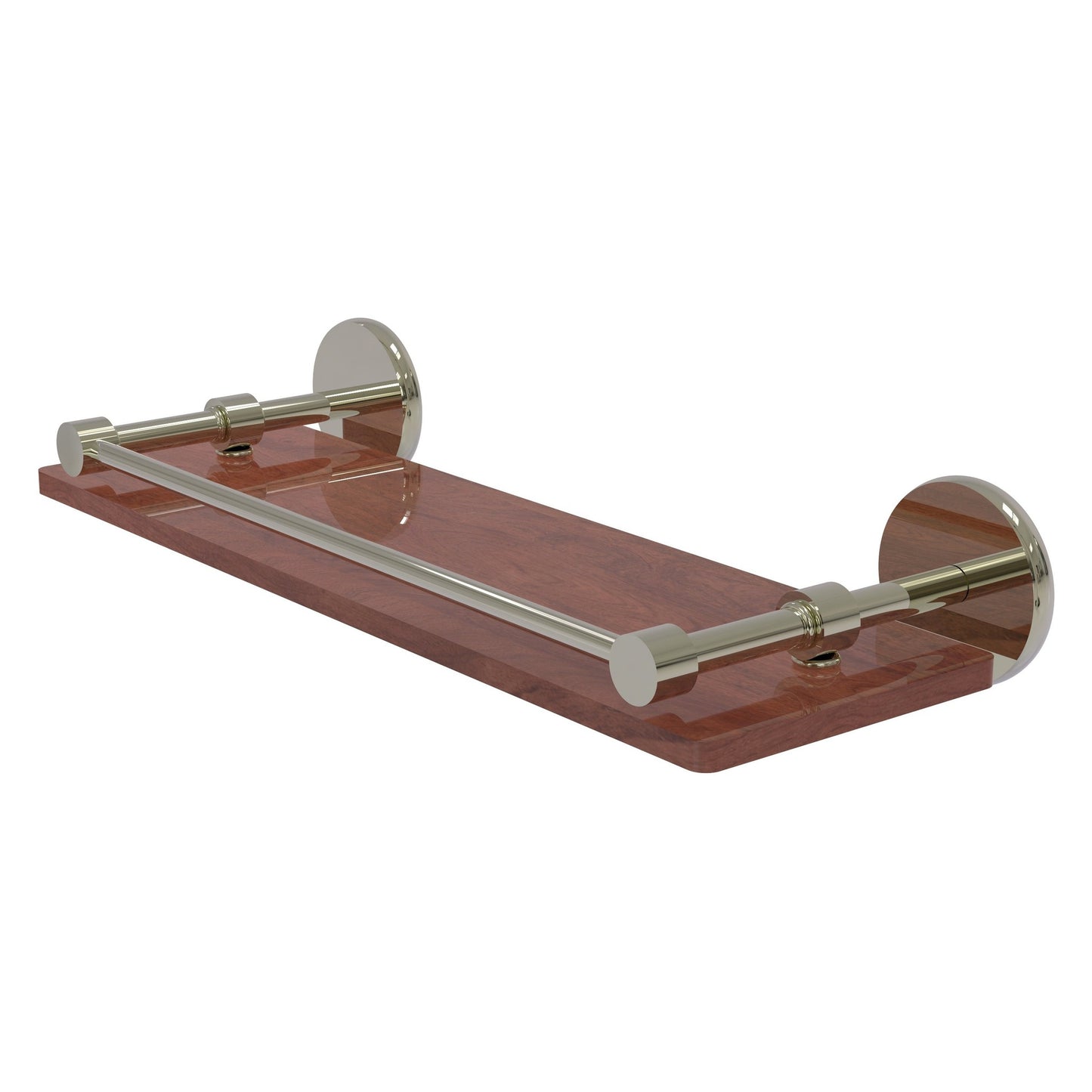 Allied Brass Prestige Skyline 16" x 5" Polished Nickel Solid Brass Solid IPE Ironwood Shelf With Gallery Rail