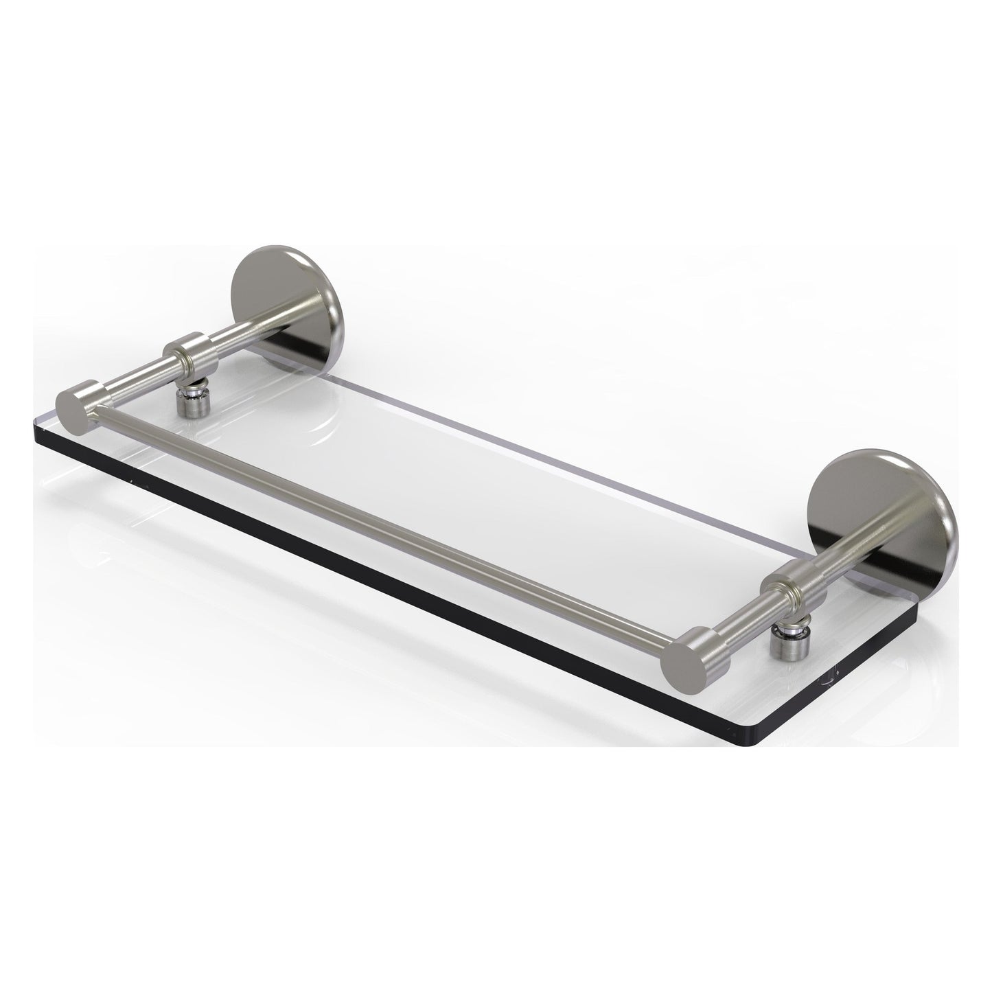 Allied Brass Prestige Skyline 16" x 5" Satin Nickel Solid Brass Tempered Glass Shelf With Gallery Rail