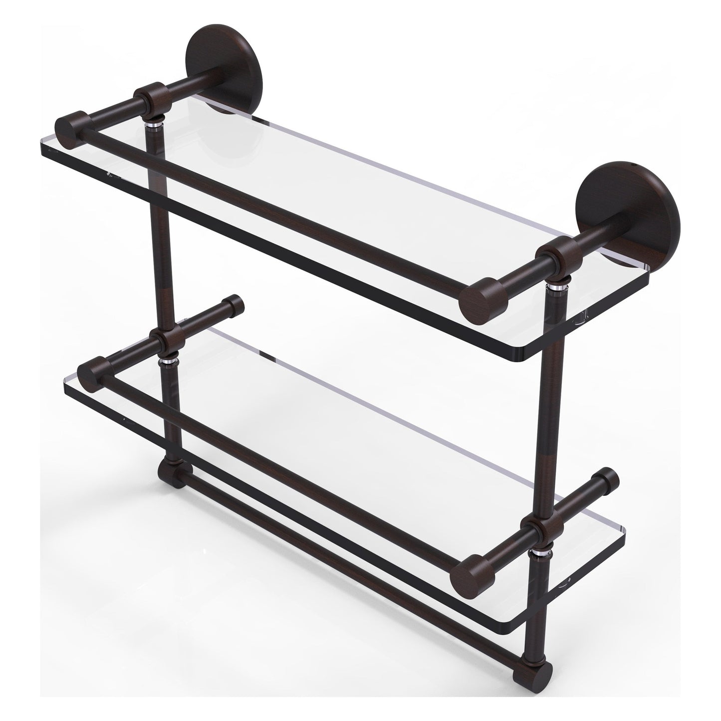 Allied Brass Prestige Skyline 16" x 5" Venetian Bronze Solid Brass Double Glass Shelf With Towel Bar