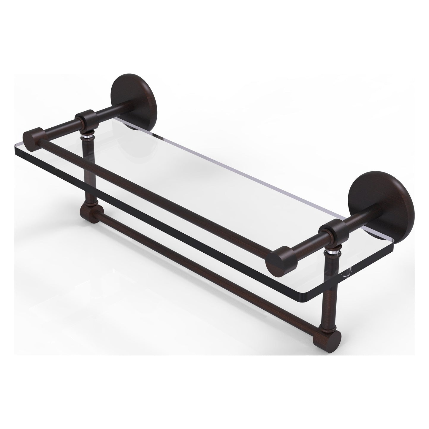 Allied Brass Prestige Skyline 16" x 5" Venetian Bronze Solid Brass Gallery Glass Shelf With Towel Bar