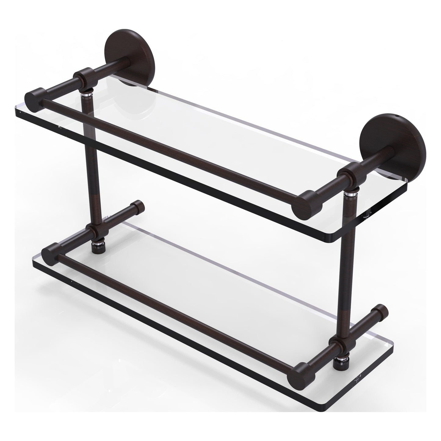 Allied Brass Prestige Skyline 16" x 5" Venetian Bronze Solid Brass Tempered Double Glass Shelf With Gallery Rail