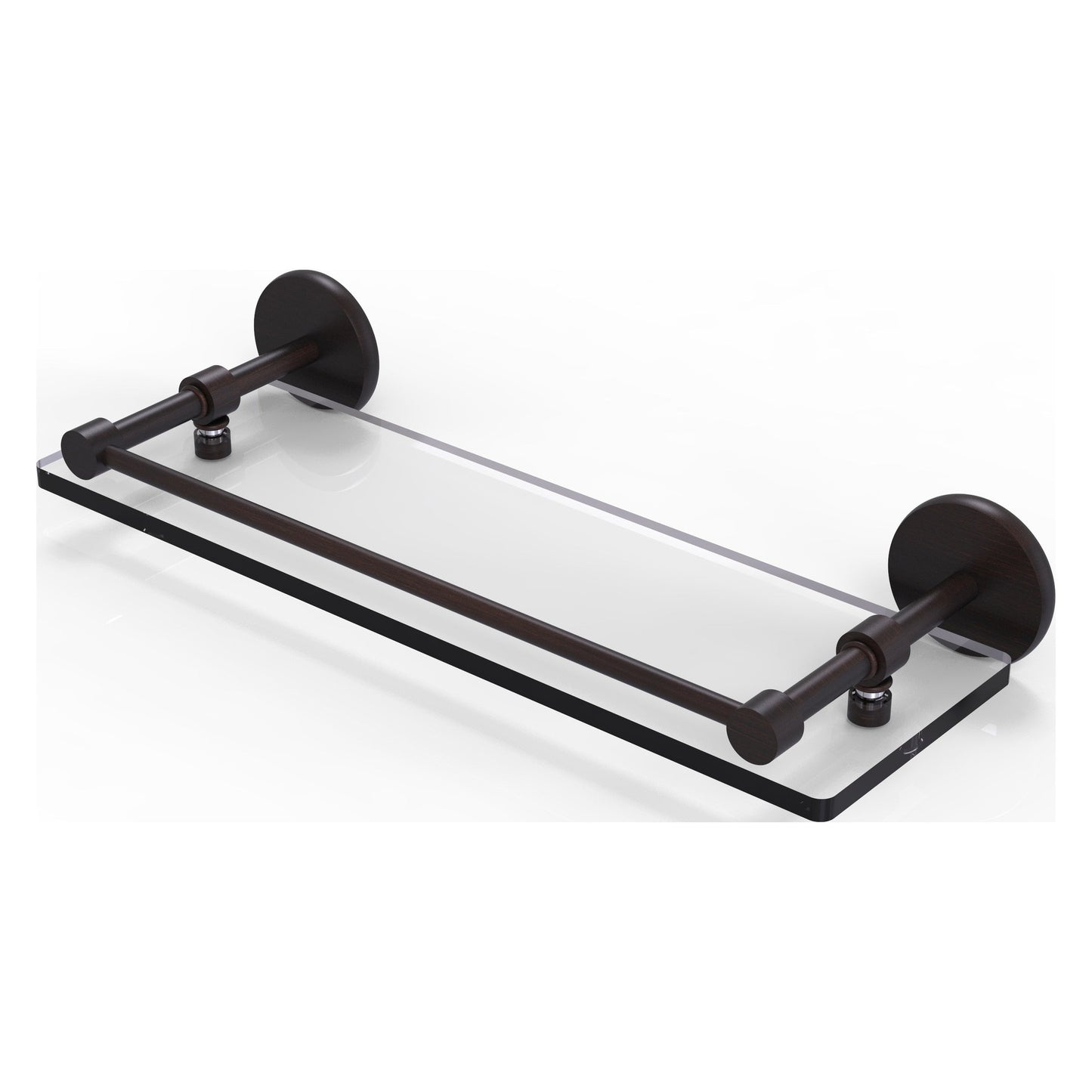 Allied Brass Prestige Skyline 16" x 5" Venetian Bronze Solid Brass Tempered Glass Shelf With Gallery Rail