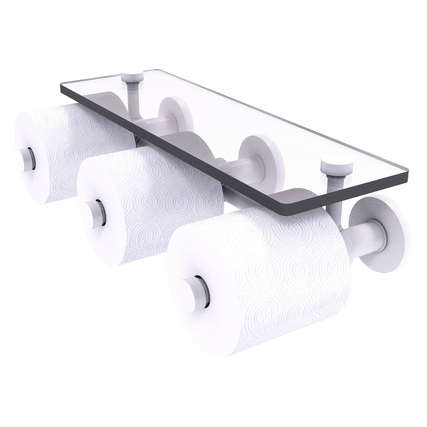 Allied Brass Prestige Skyline 16.2" x 7.9" Matte White Solid Brass Horizontal Reserve 3-Roll Toilet Paper Holder With Glass Shelf