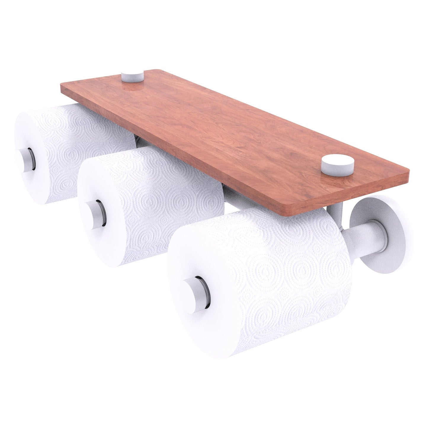Allied Brass Prestige Skyline 16.2" x 7.9" Matte White Solid Brass Horizontal Reserve 3-Roll Toilet Paper Holder With Wood Shelf