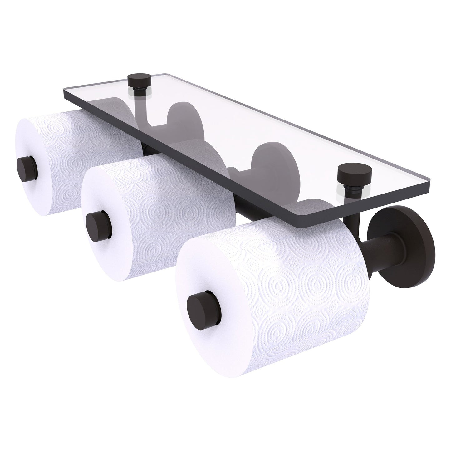 Allied Brass Prestige Skyline 16.2" x 7.9" Oil Rubbed Bronze Solid Brass Horizontal Reserve 3-Roll Toilet Paper Holder With Glass Shelf
