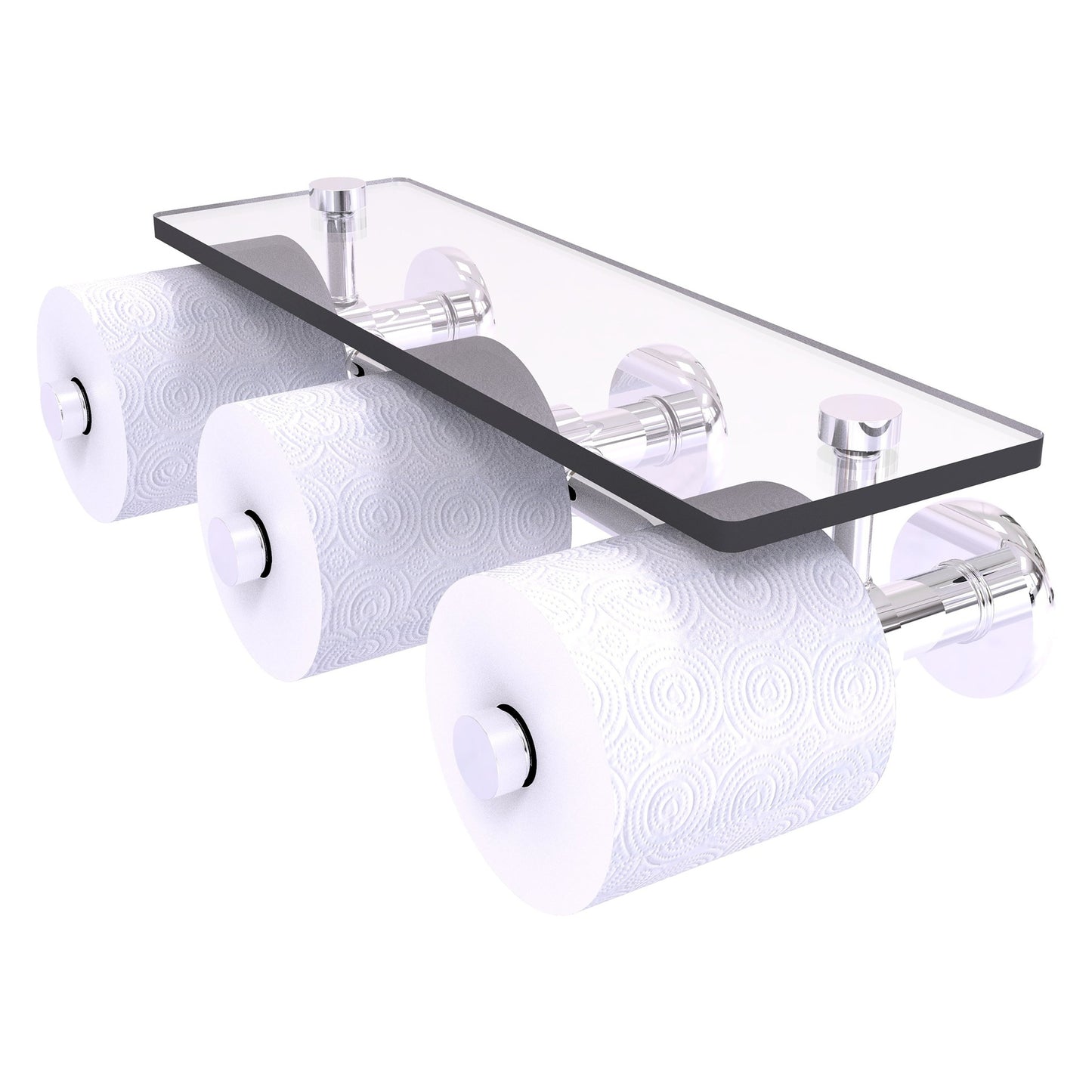 Allied Brass Prestige Skyline 16.2" x 7.9" Polished Chrome Solid Brass Horizontal Reserve 3-Roll Toilet Paper Holder With Glass Shelf
