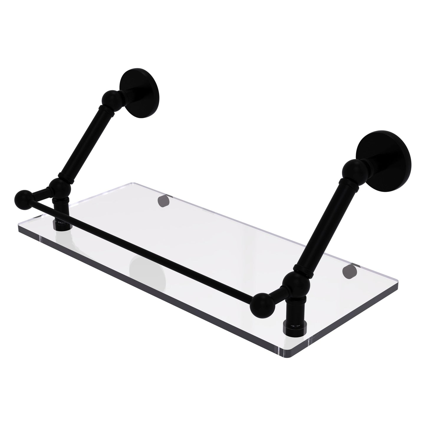 Allied Brass Prestige Skyline 18" x 8.6" Matte Black Solid Brass Floating Glass Shelf With Gallery Rail