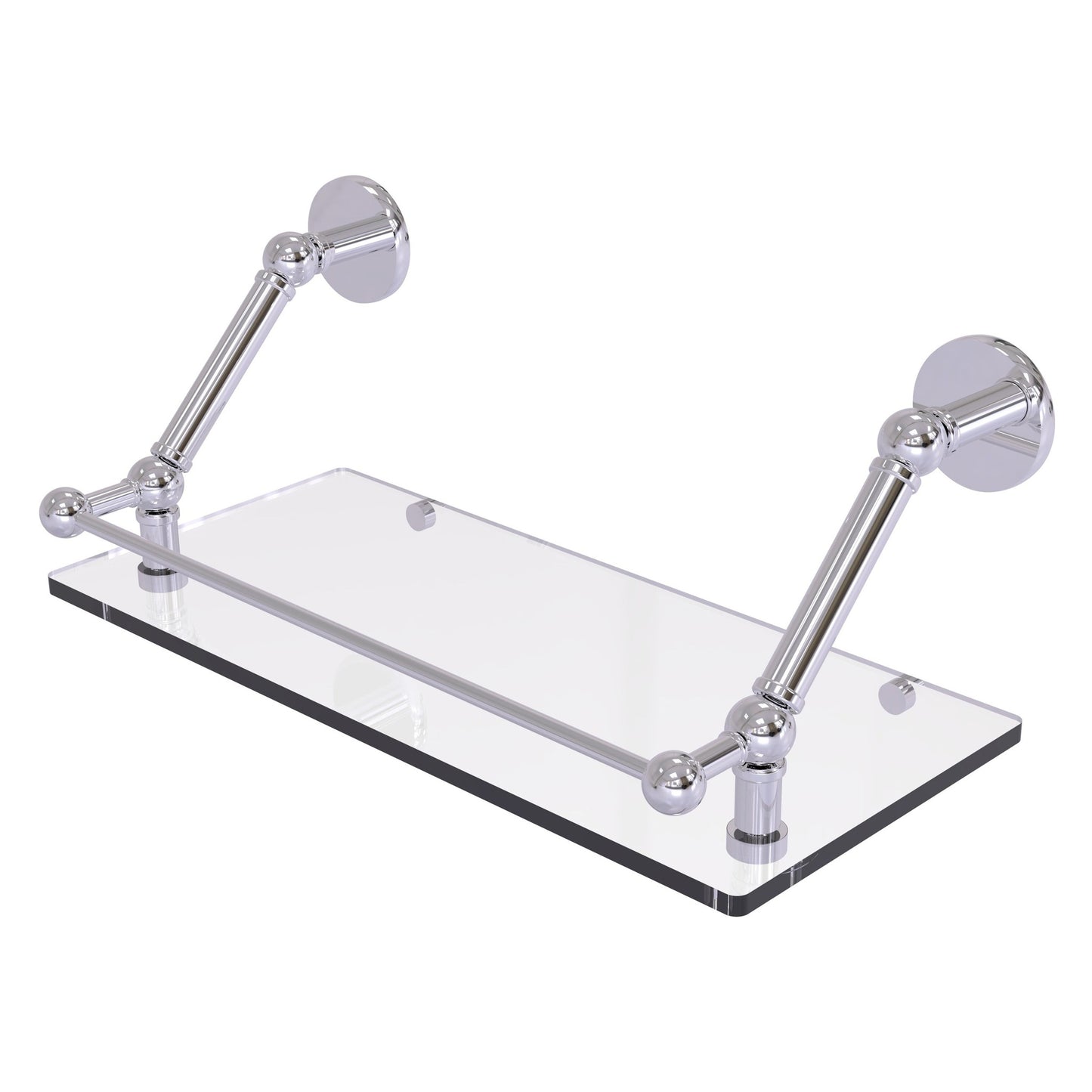 Allied Brass Prestige Skyline 18" x 8.6" Polished Chrome Solid Brass Floating Glass Shelf With Gallery Rail