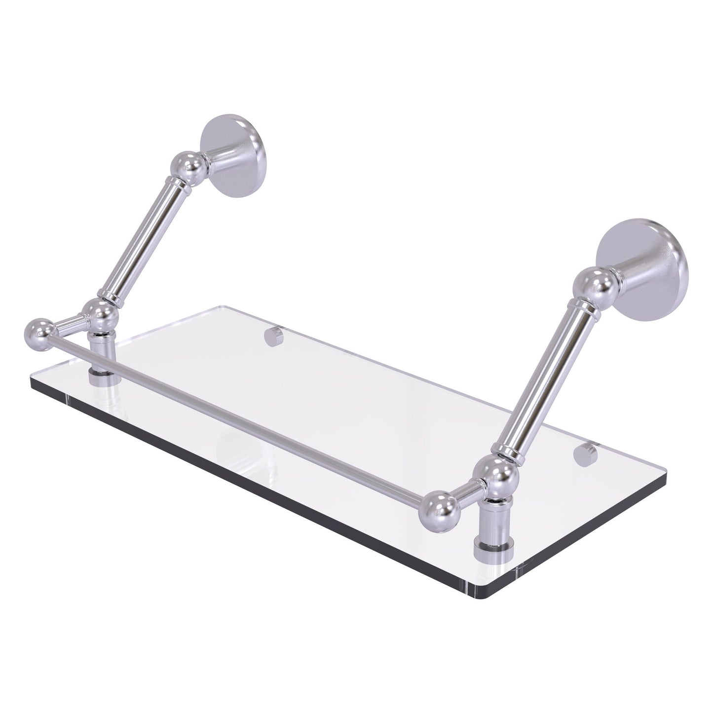 Allied Brass Prestige Skyline 18" x 8.6" Satin Chrome Solid Brass Floating Glass Shelf With Gallery Rail