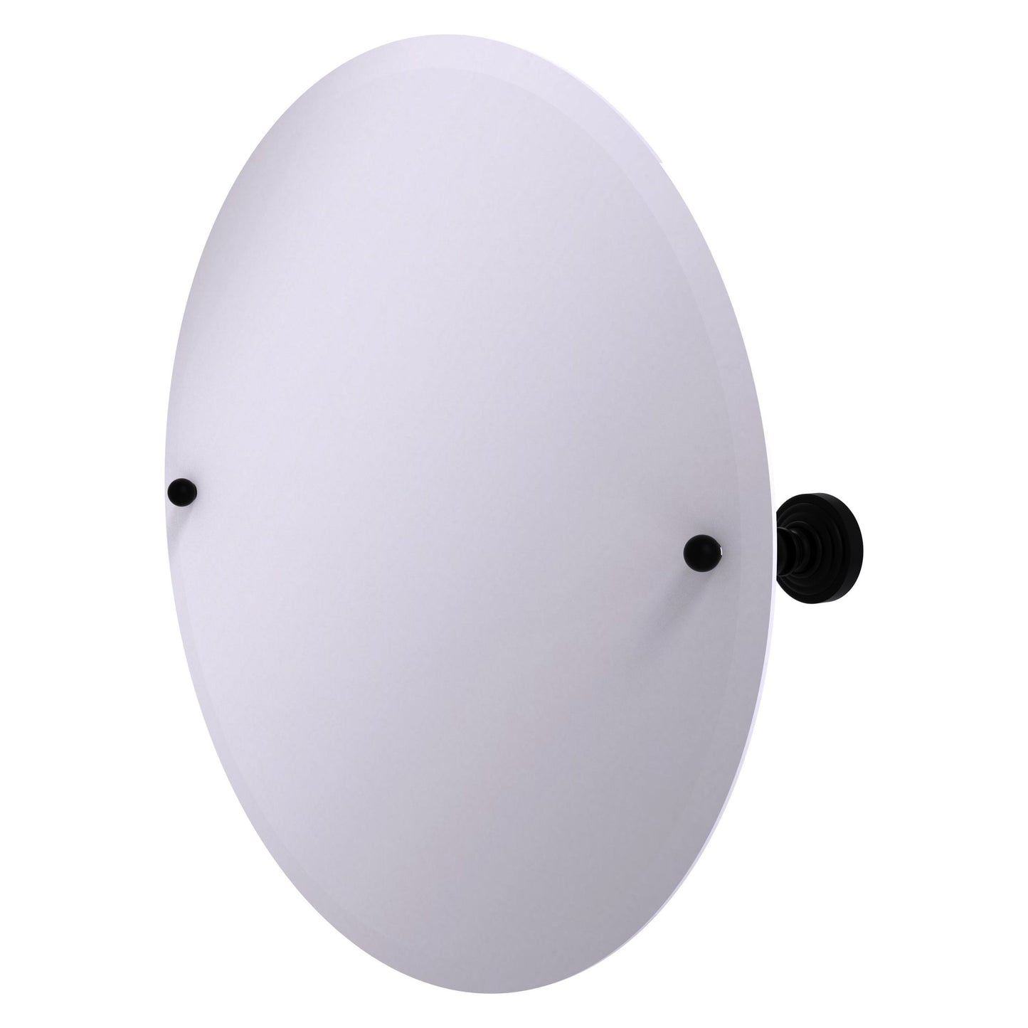 Allied Brass Prestige Skyline 22" x 22" Matte Black Solid Brass Frameless Round Tilt Mirror With Beveled Edge
