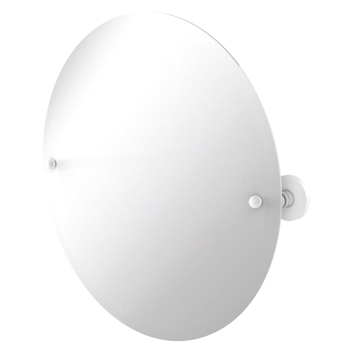 Allied Brass Prestige Skyline 22" x 22" Matte White Solid Brass Frameless Round Tilt Mirror With Beveled Edge
