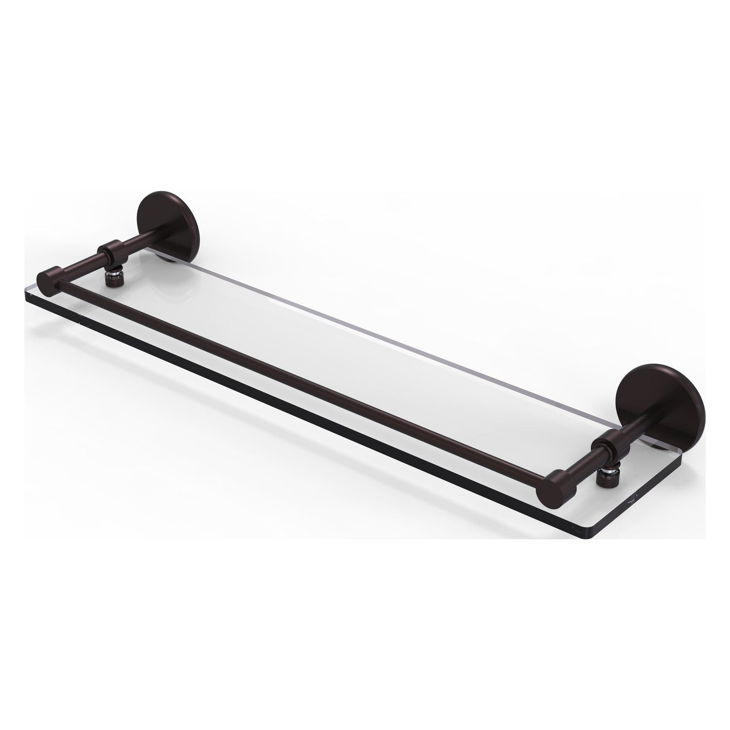 Allied Brass Prestige Skyline 22" x 5" Antique Bronze Solid Brass Tempered Glass Shelf With Gallery Rail