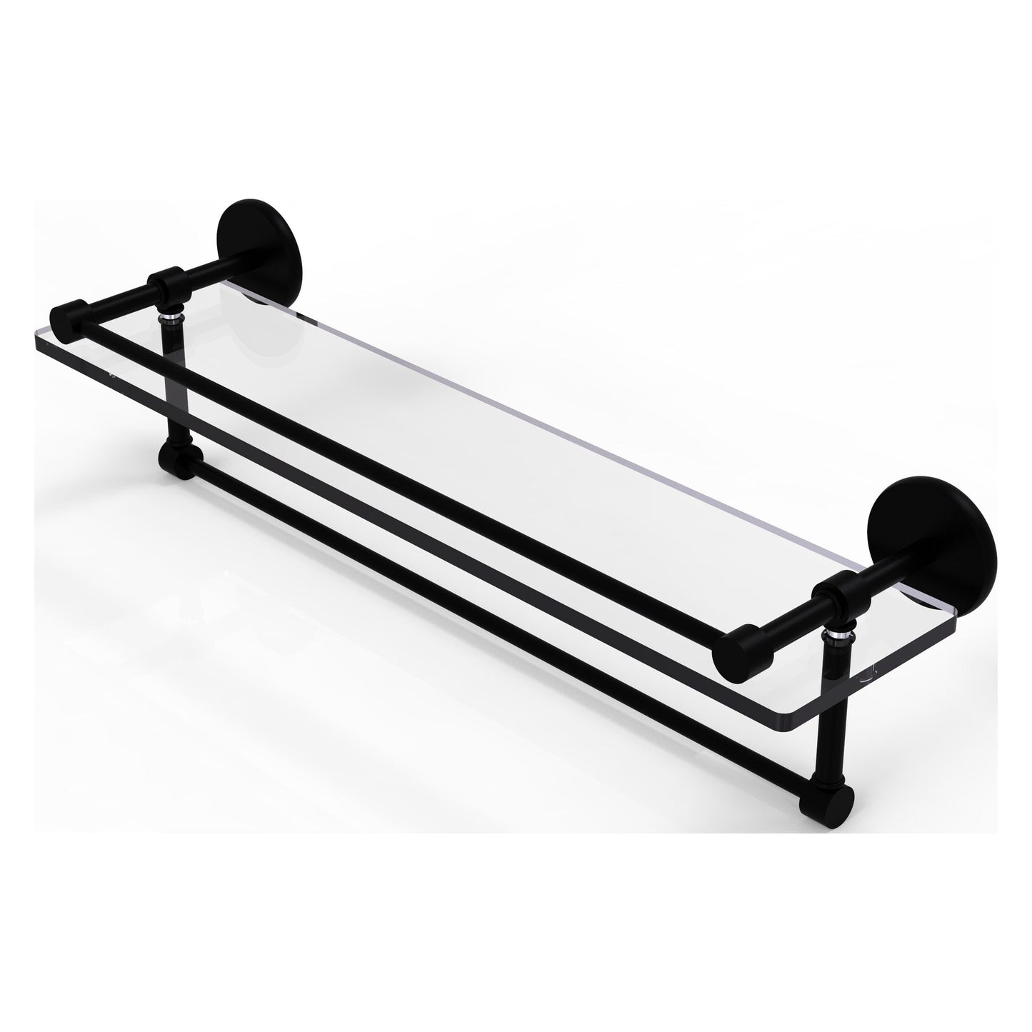 Allied Brass Prestige Skyline 22" x 5" Matte Black Solid Brass Gallery Glass Shelf With Towel Bar