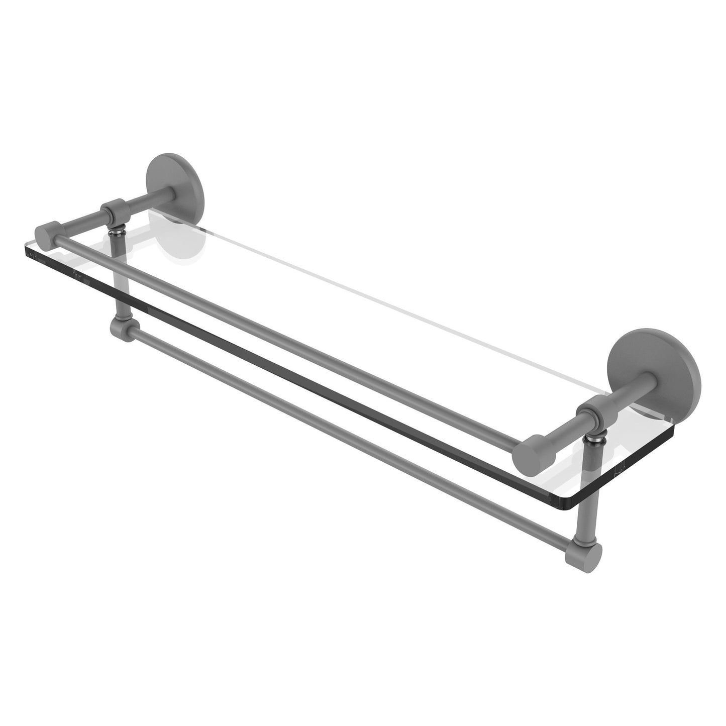 Allied Brass Prestige Skyline 22" x 5" Matte Gray Solid Brass Gallery Glass Shelf With Towel Bar