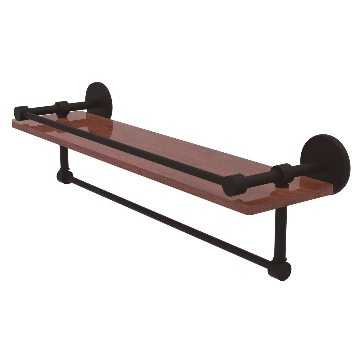 Allied Brass Prestige Skyline 22" x 5" Oil Rubbed Bronze Solid Brass IPE Ironwood Shelf With Gallery Rail and Towel Bar