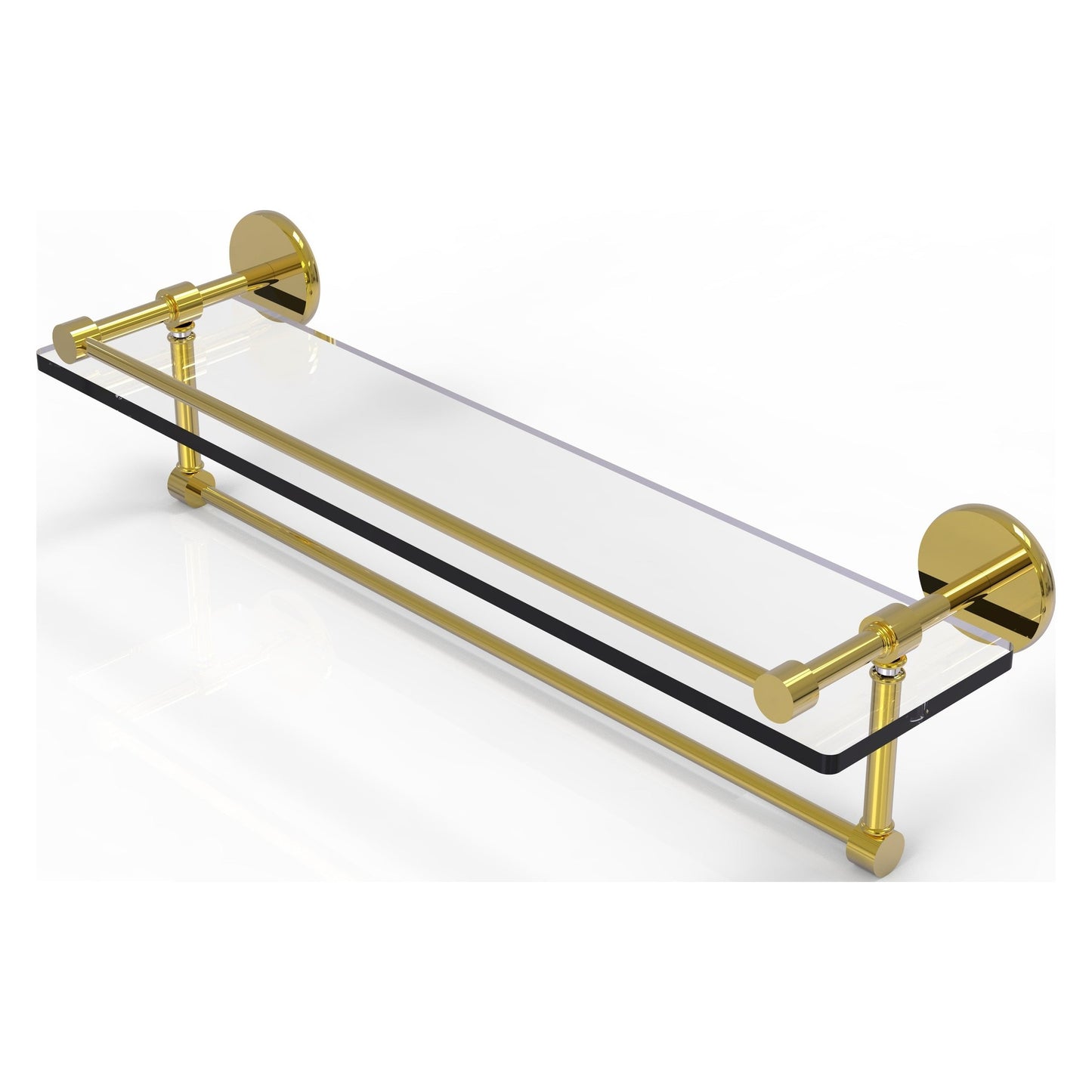 Allied Brass Prestige Skyline 22" x 5" Polished Brass Solid Brass Gallery Glass Shelf With Towel Bar