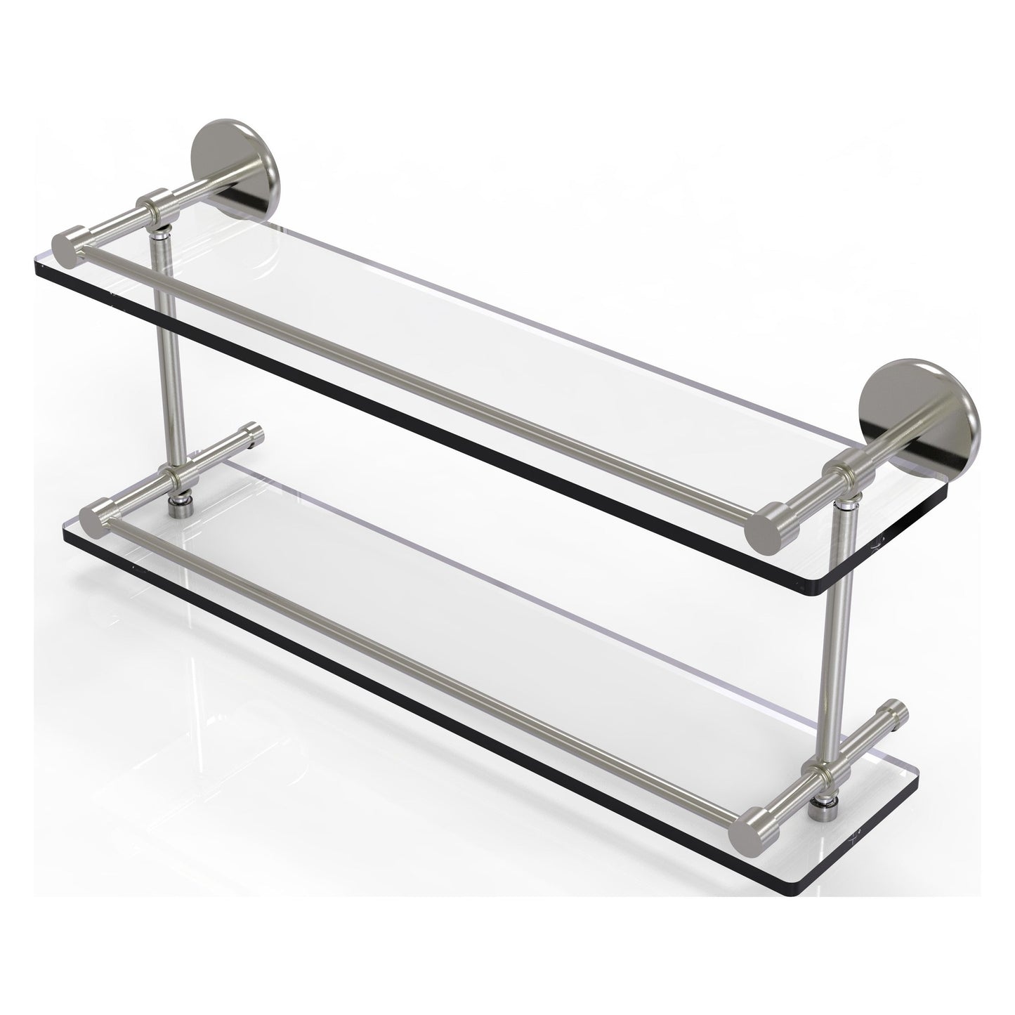Allied Brass Prestige Skyline 22" x 5" Satin Nickel Solid Brass Tempered Double Glass Shelf With Gallery Rail