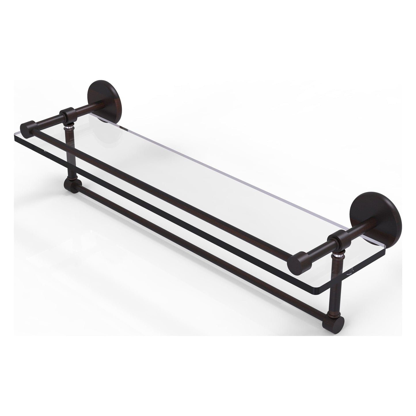 Allied Brass Prestige Skyline 22" x 5" Venetian Bronze Solid Brass Gallery Glass Shelf With Towel Bar