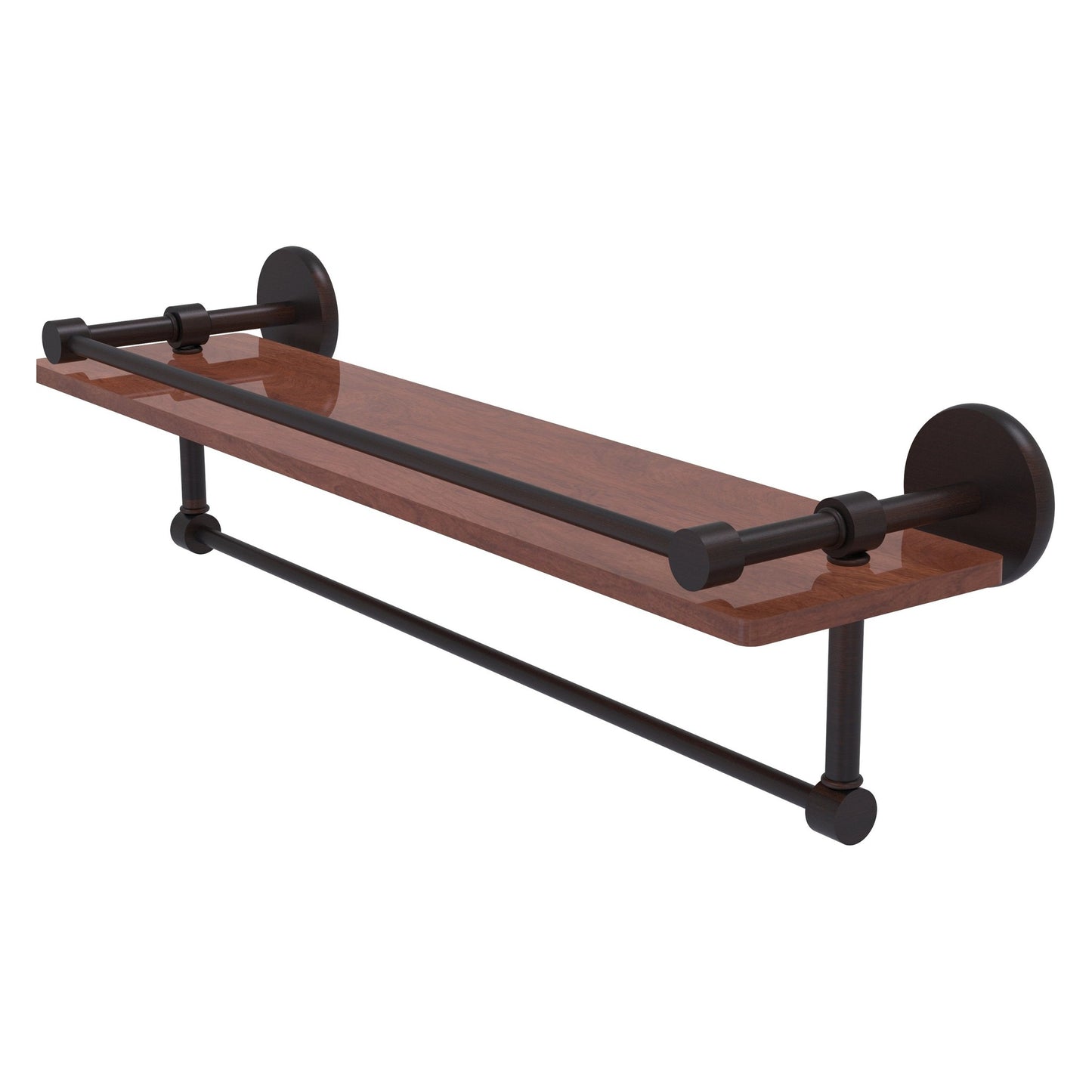 Allied Brass Prestige Skyline 22" x 5" Venetian Bronze Solid Brass IPE Ironwood Shelf With Gallery Rail and Towel Bar