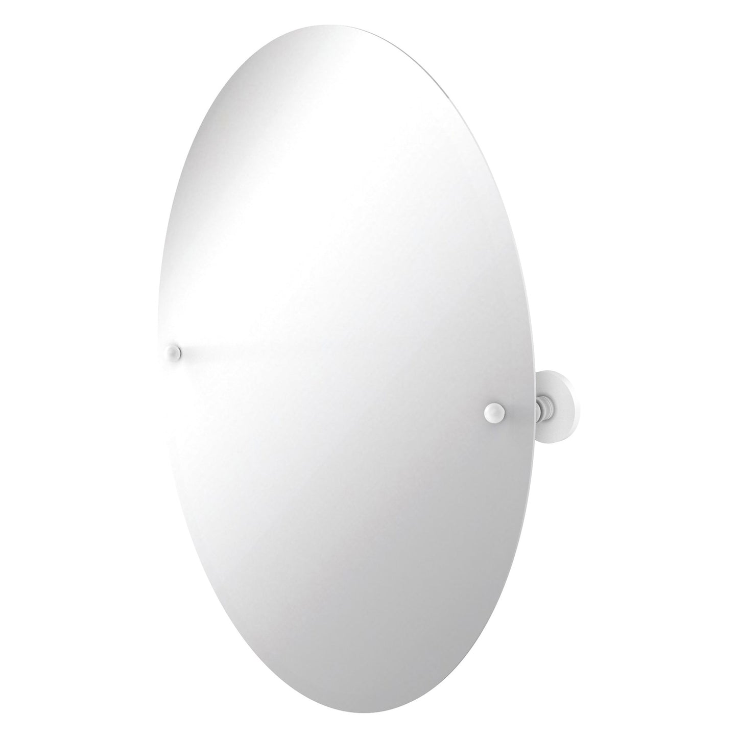 Allied Brass Prestige Skyline 29" x 21" Matte White Solid Brass Frameless Oval Tilt Mirror With Beveled Edge