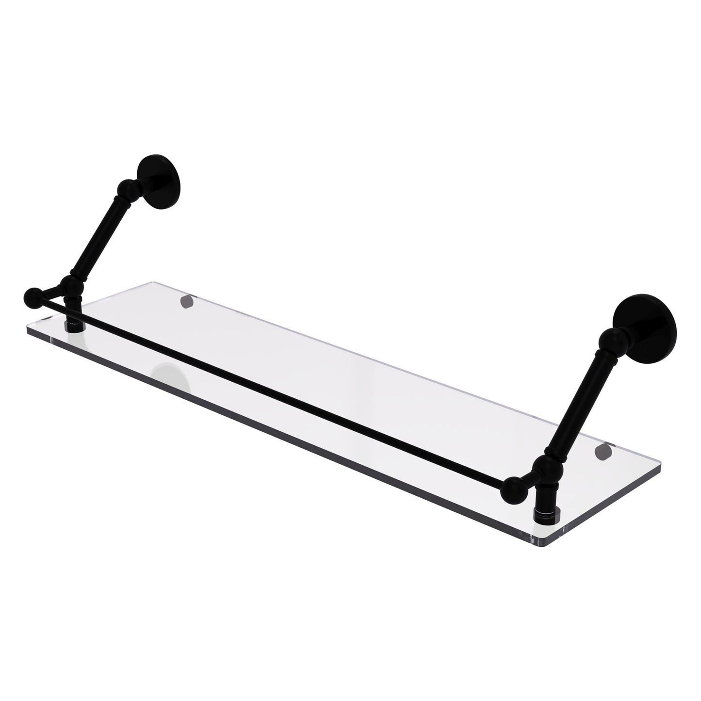 Allied Brass Prestige Skyline 30" x 8.6" Matte Black Solid Brass Floating Glass Shelf With Gallery Rail