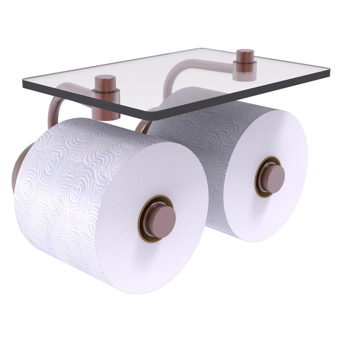 Allied Brass Prestige Skyline 8.5" x 7.15" Antique Copper Solid Brass 2-Roll Toilet Paper Holder With Glass Shelf