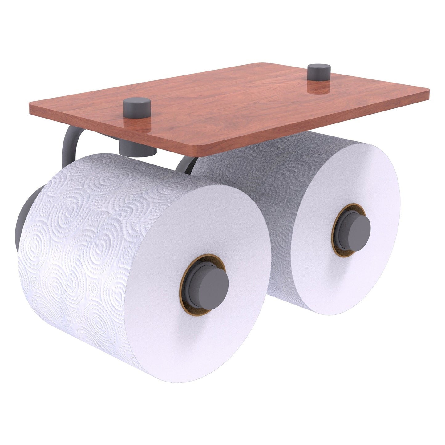 Allied Brass Prestige Skyline 8.5" x 7.15" Matte Gray Solid Brass 2-Roll Toilet Paper Holder With Wood Shelf