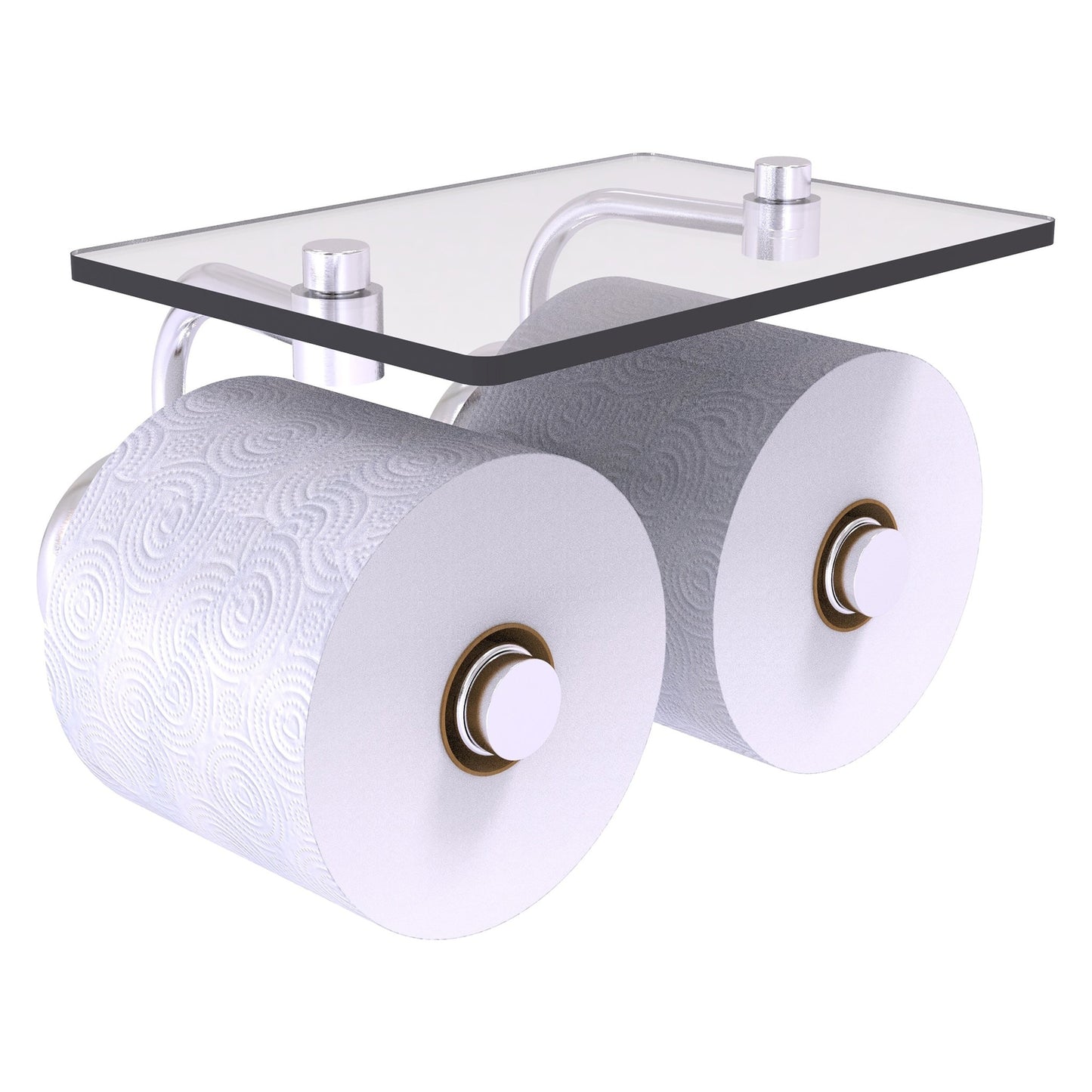 Allied Brass Prestige Skyline 8.5" x 7.15" Satin Chrome Solid Brass 2-Roll Toilet Paper Holder With Glass Shelf