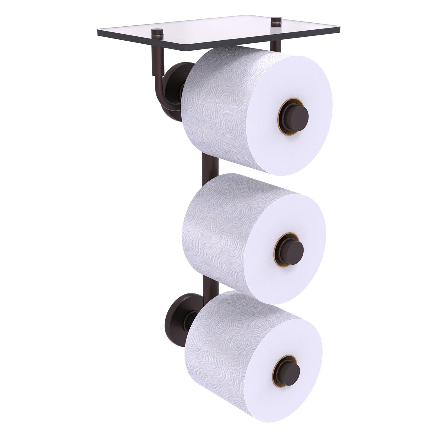 Allied Brass Prestige Skyline 8.8" x 7.8" Antique Bronze Solid Brass 3-Roll Toilet Paper Holder With Glass Shelf