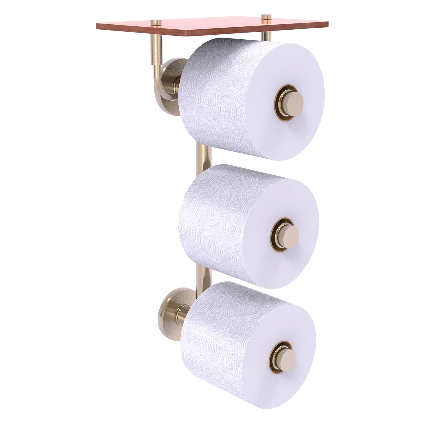 Allied Brass Prestige Skyline 8.8" x 7.8" Antique Pewter Solid Brass 3-Roll Toilet Paper Holder With Wood Shelf