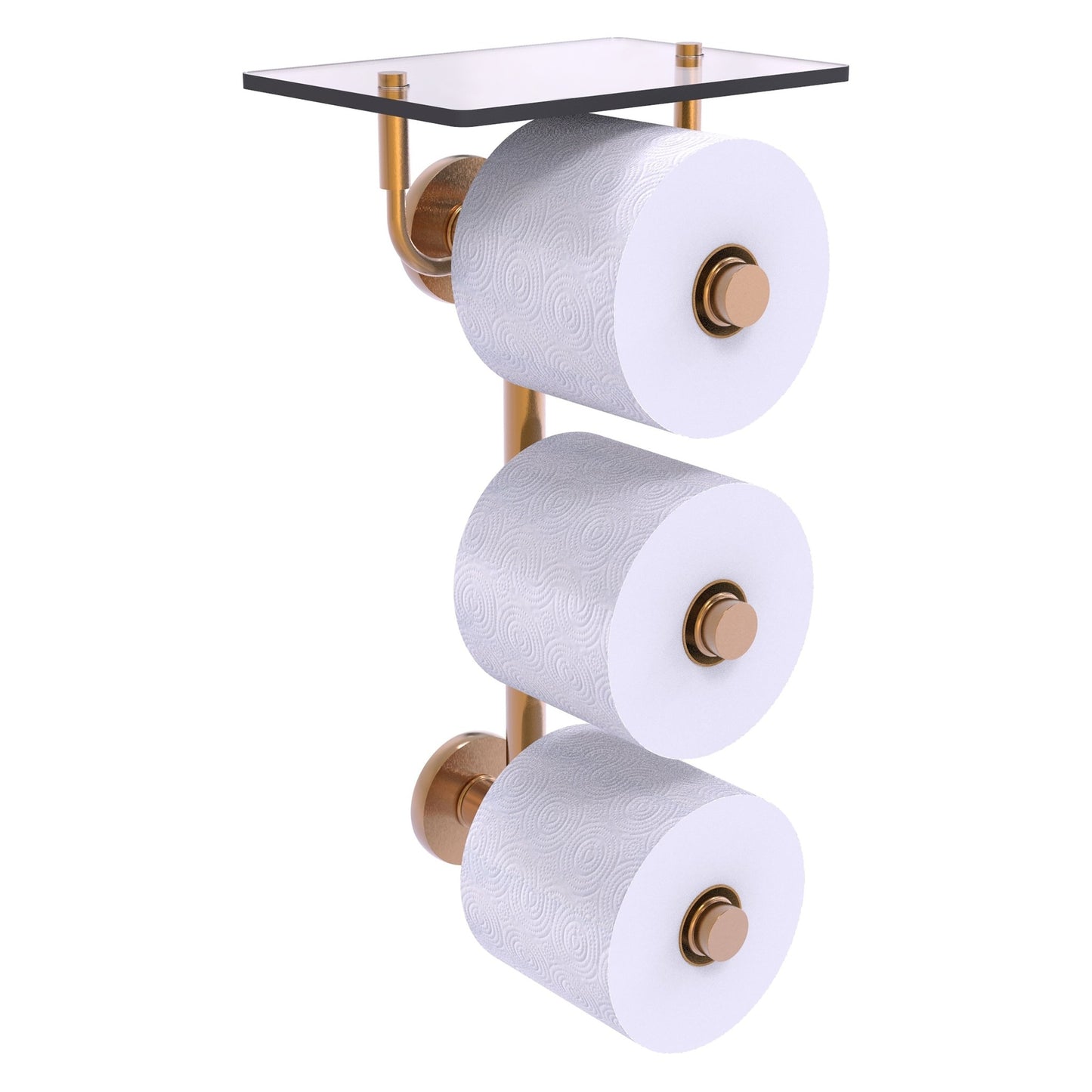 Allied Brass Prestige Skyline 8.8" x 7.8" Brushed Bronze Solid Brass 3-Roll Toilet Paper Holder With Glass Shelf