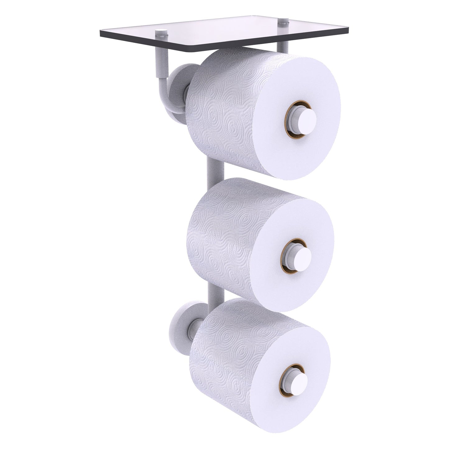 Allied Brass Prestige Skyline 8.8" x 7.8" Matte White Solid Brass 3-Roll Toilet Paper Holder With Glass Shelf