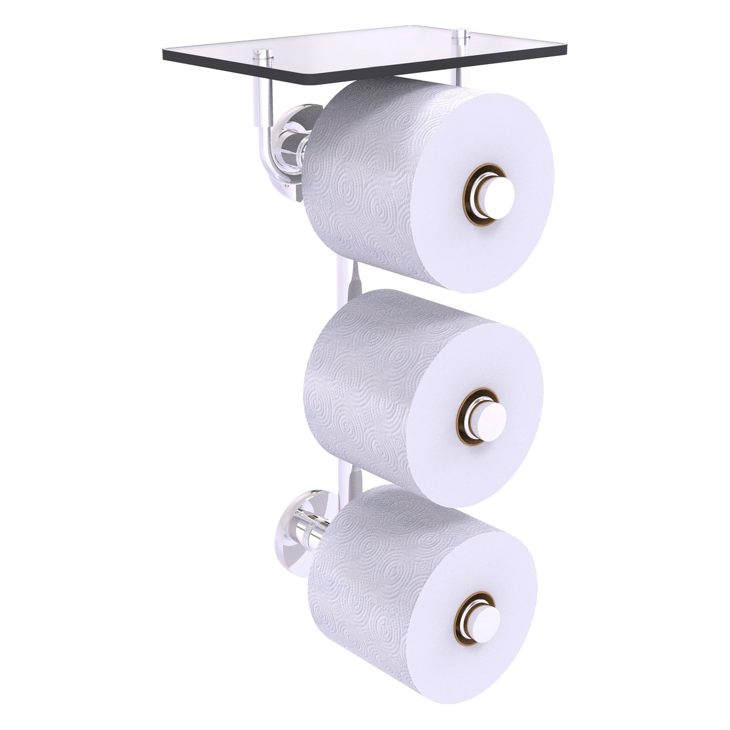 Allied Brass Prestige Skyline 8.8" x 7.8" Polished Chrome Solid Brass 3-Roll Toilet Paper Holder With Glass Shelf