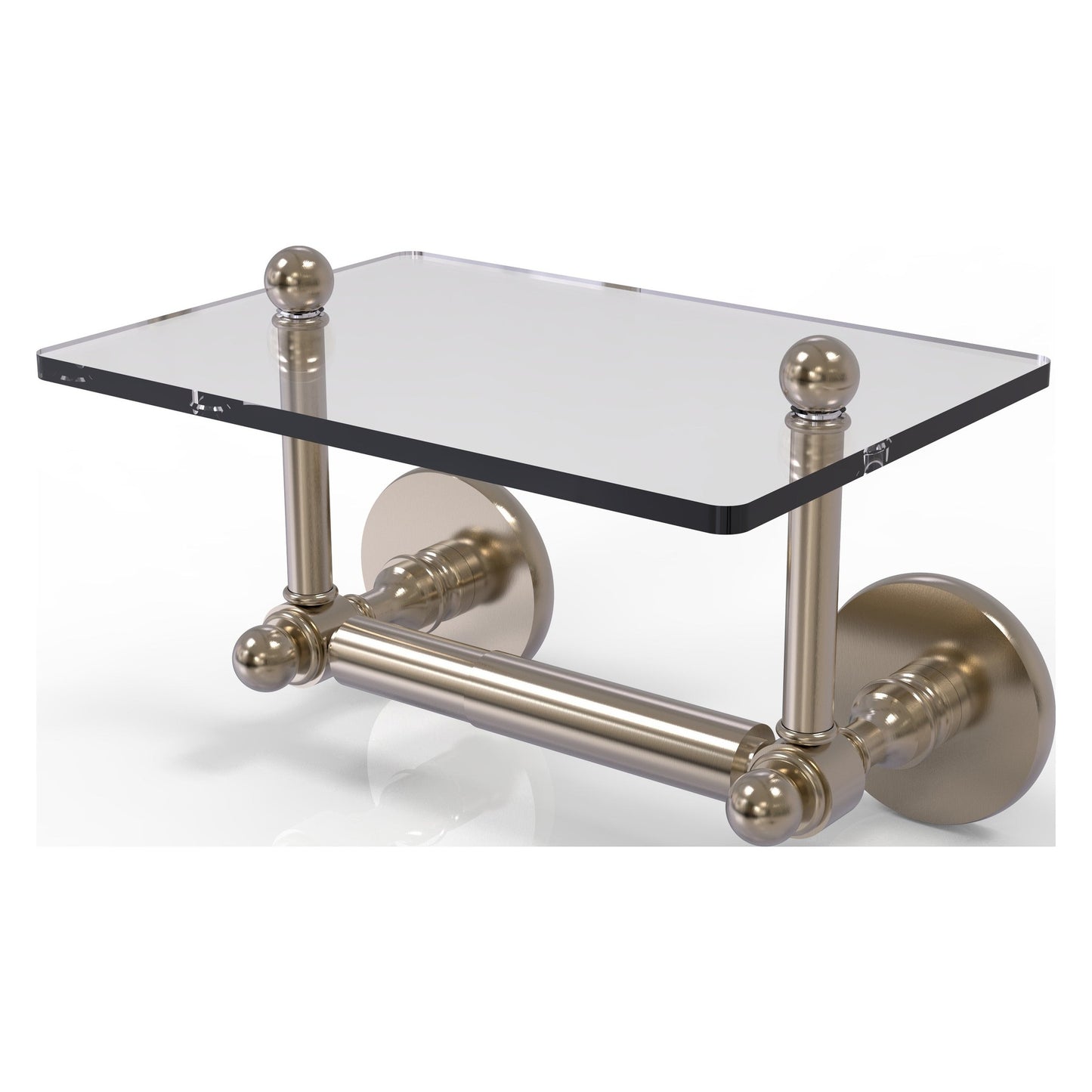 Allied Brass Prestige Skyline 9.3" x 6" Antique Pewter Solid Brass Two-Post Toilet Tissue Holder With Glass Shelf
