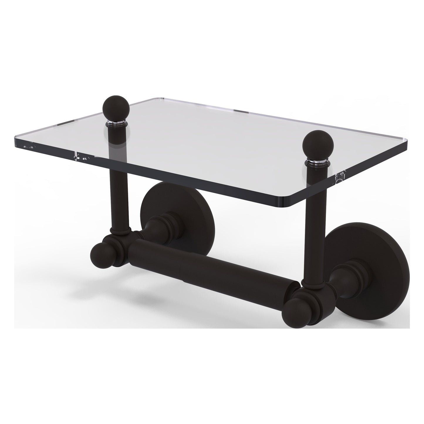 Allied Brass Prestige Skyline 9.3" x 6" Oil Rubbed Bronze Solid Brass Two-Post Toilet Tissue Holder With Glass Shelf