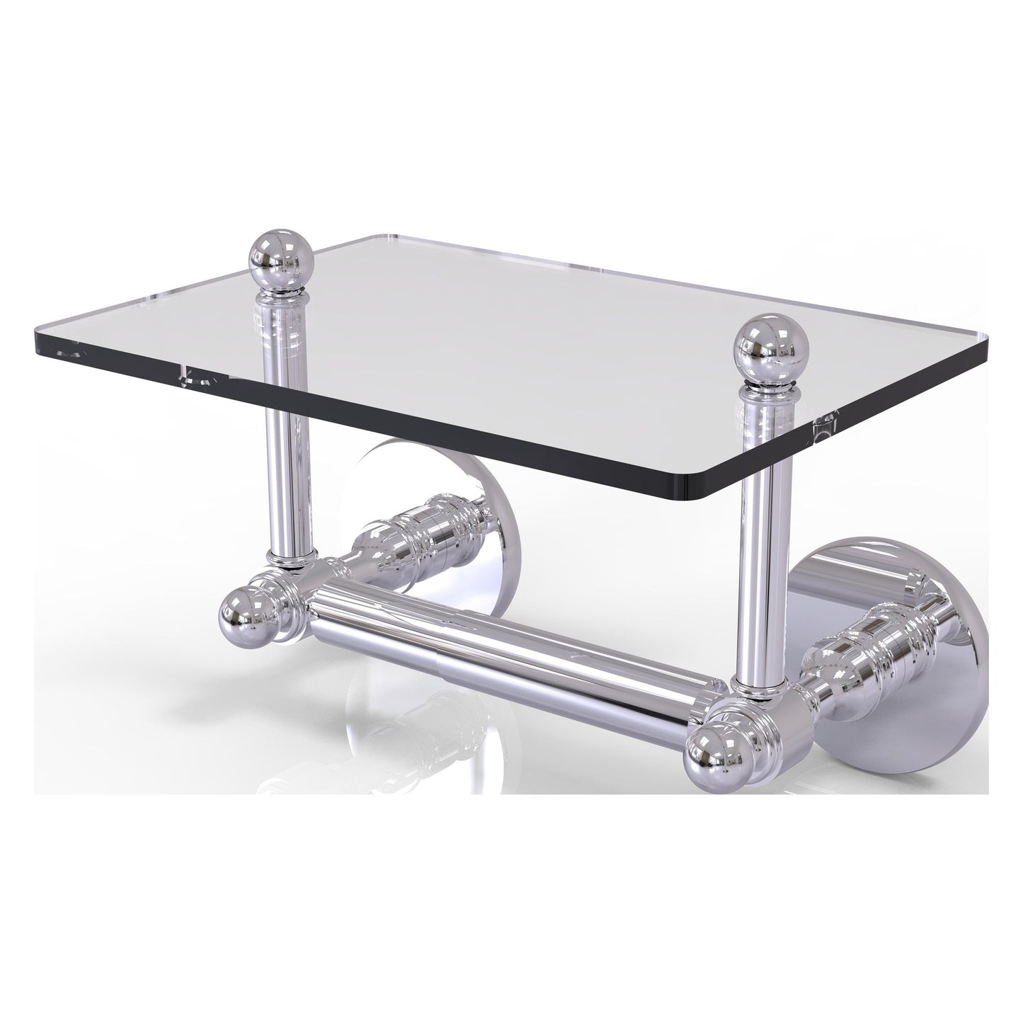 Allied Brass Prestige Skyline 9.3" x 6" Polished Chrome Solid Brass Two-Post Toilet Tissue Holder With Glass Shelf
