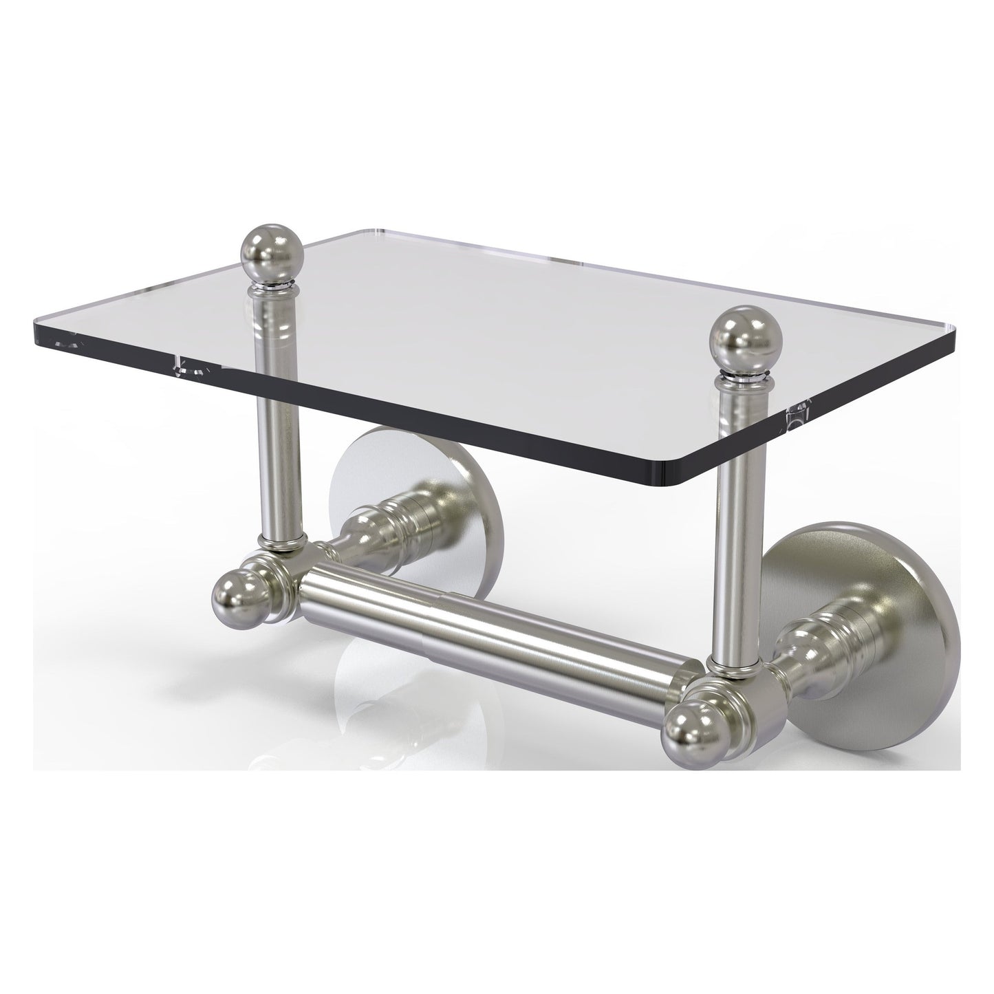 Allied Brass Prestige Skyline 9.3" x 6" Satin Nickel Solid Brass Two-Post Toilet Tissue Holder With Glass Shelf