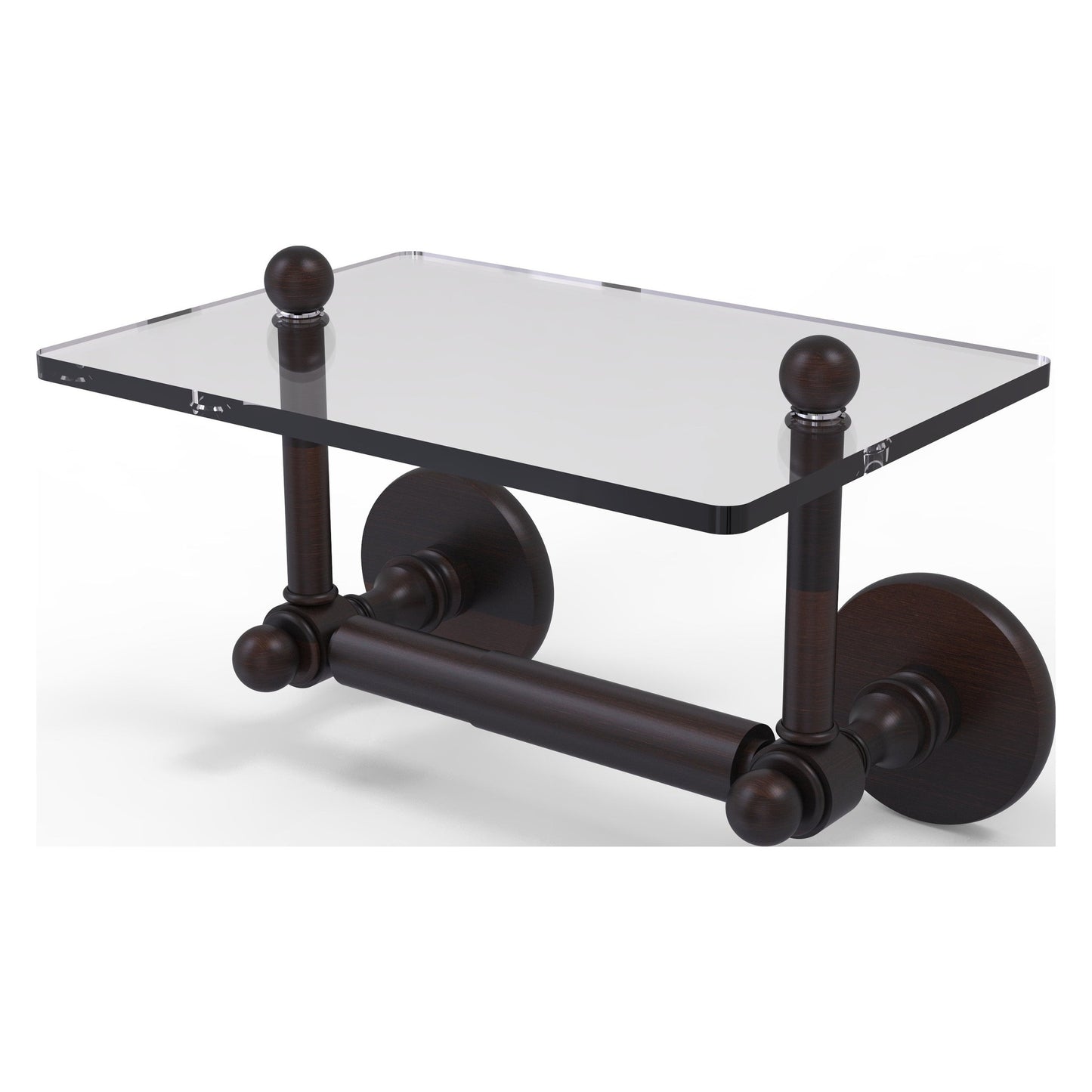 Allied Brass Prestige Skyline 9.3" x 6" Venetian Bronze Solid Brass Two-Post Toilet Tissue Holder With Glass Shelf