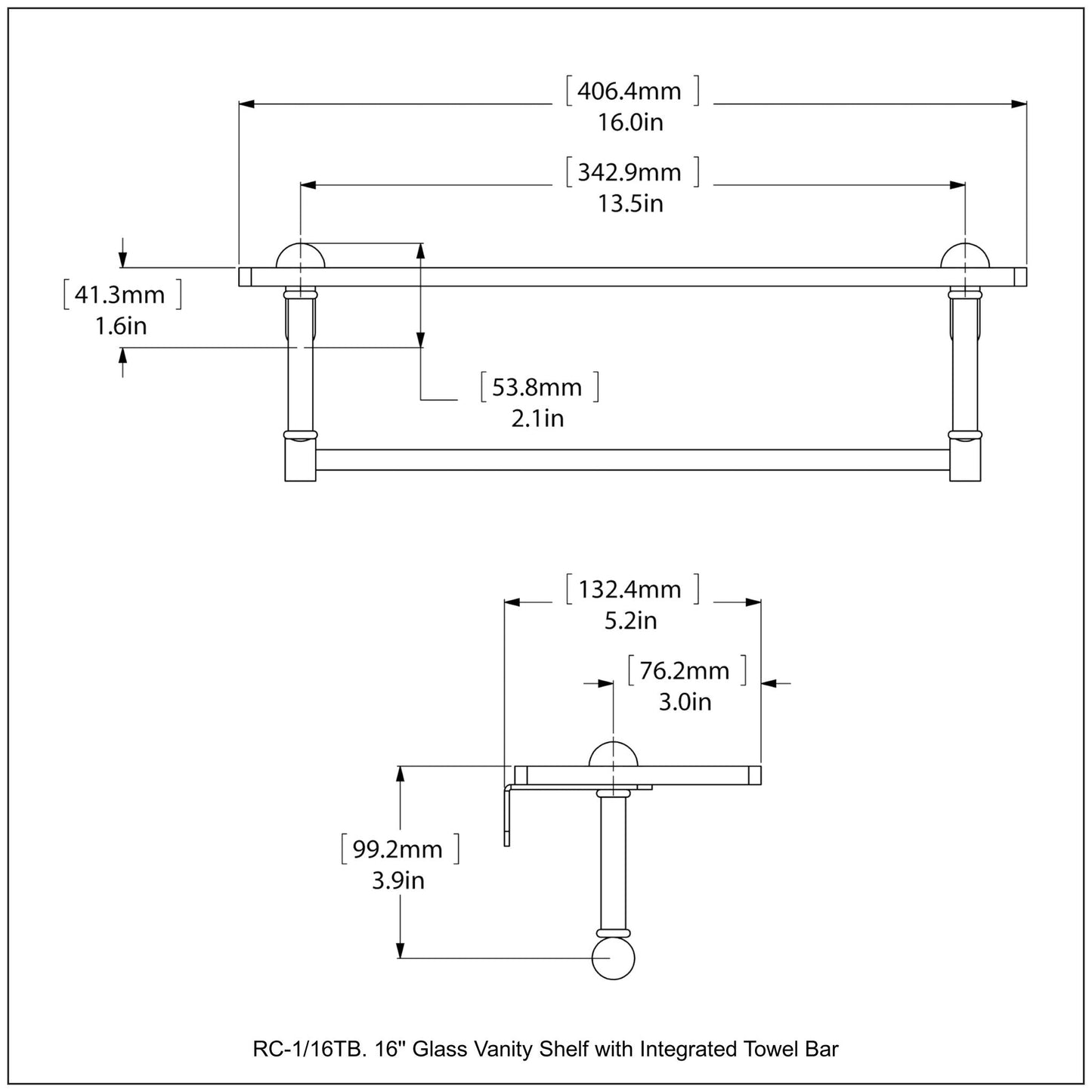 Allied Brass RC-1/16TB-ABZ 16" Antique Bronze Glass Vanity Shelf With Integrated Towel Bar