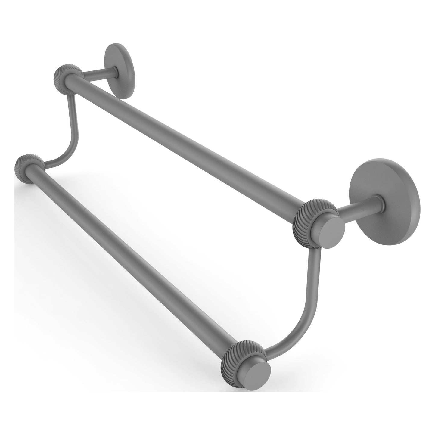Allied Brass Satellite Orbit Two 18" x 20.5" Matte Gray Solid Brass Double Towel Bar With Twist Accent