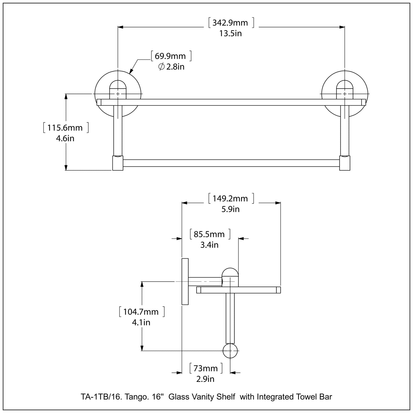 Allied Brass TA-1TB/16-SBR Tango 16" Satin Brass Glass Shelf