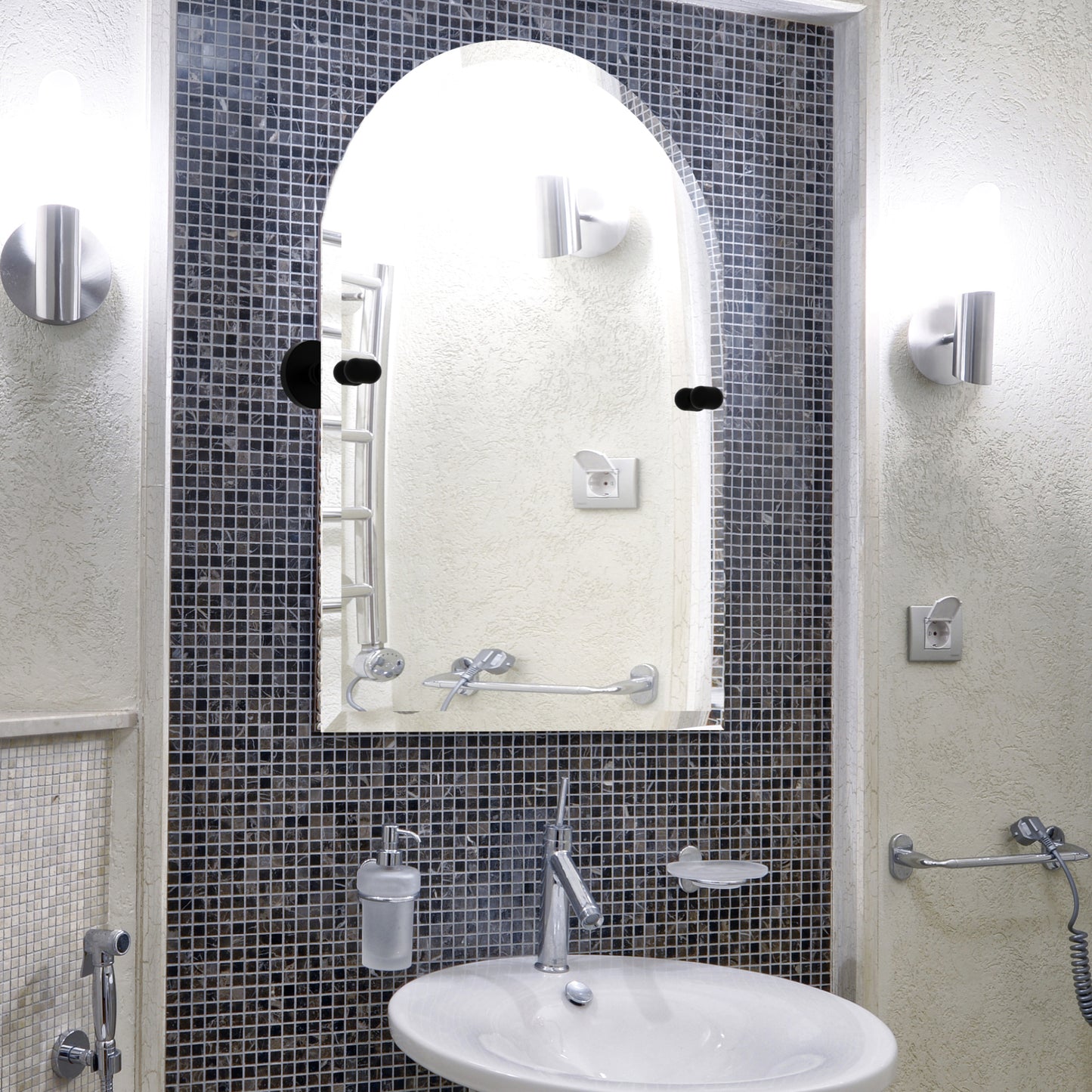 Allied Brass TA-94-BKM Tango Matte Black Arched Top Tilt Wall Mirror With Beveled Edge