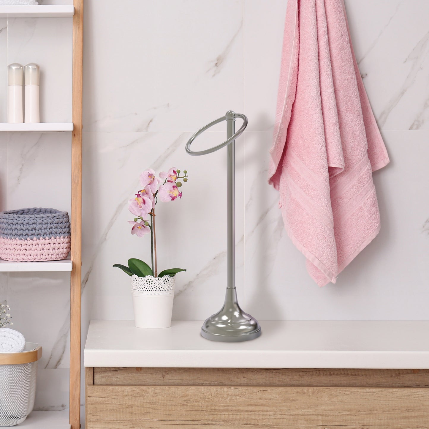 Allied Brass TR-10-SN Tribecca 1-Ring Satin Nickel Vanity Top Guest Towel Holder