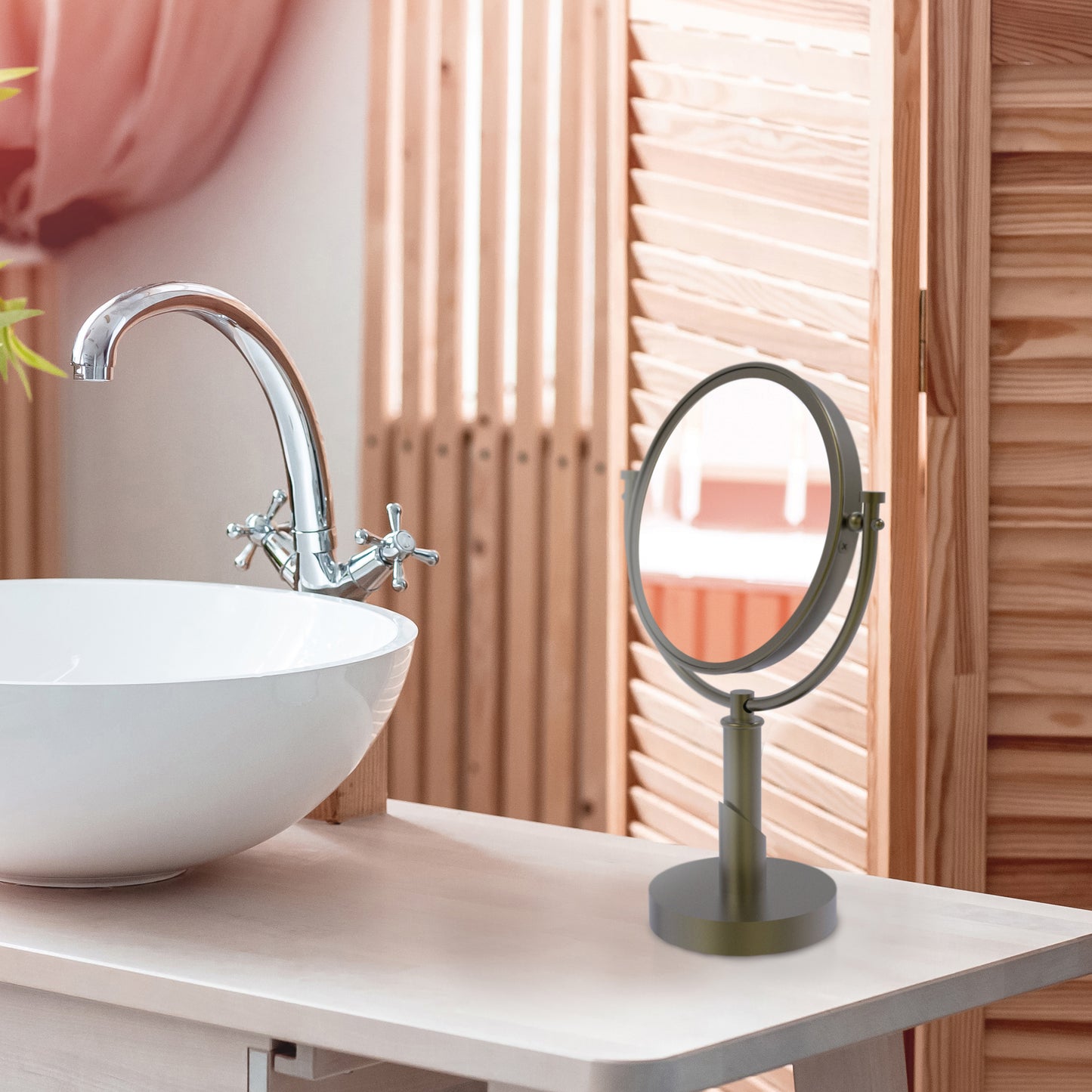 Allied Brass TR-4/2X-ABR Tribecca 8" Antique Brass Vanity Top Make-Up Mirror With 2X Magnification