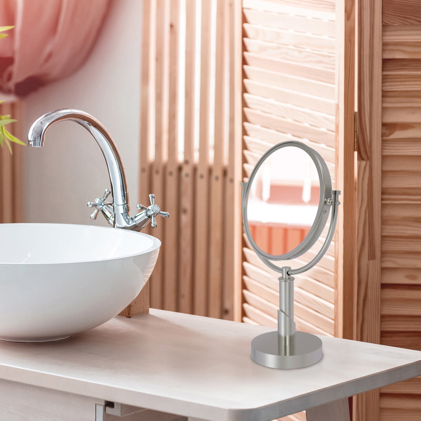 Allied Brass TR-4/2X-SN Tribecca 8" Satin Nickel Vanity Top Make-Up Mirror With 2X Magnification