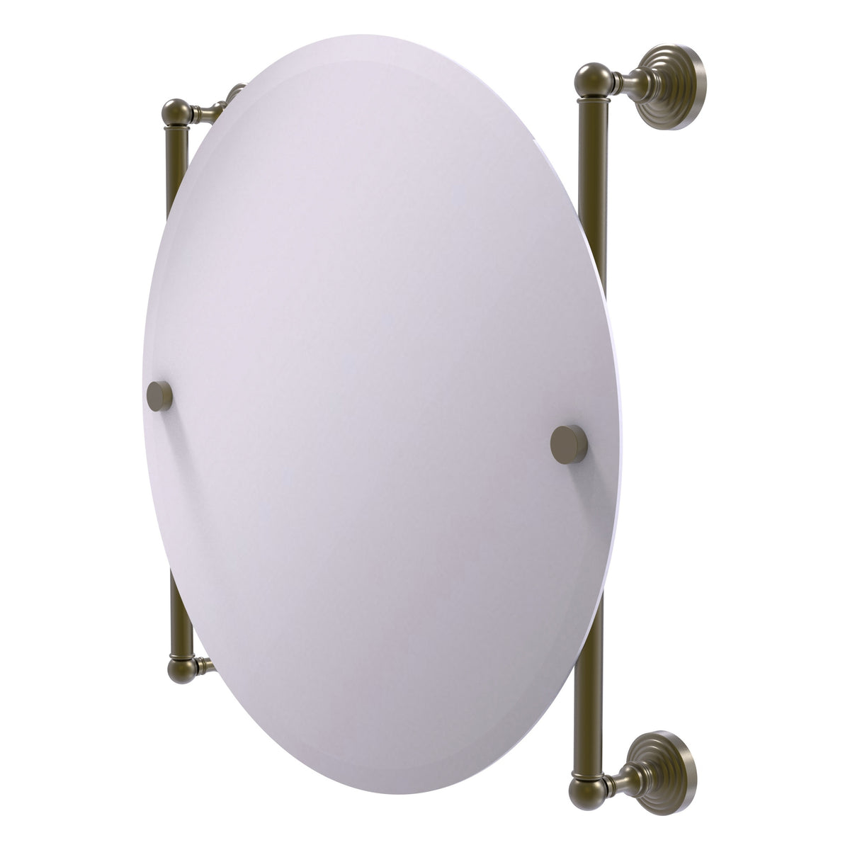 Allied Brass WP-27-90-ABR Waverly Place Antique Brass Round Frameless Rail Wall-Mounted Mirror
