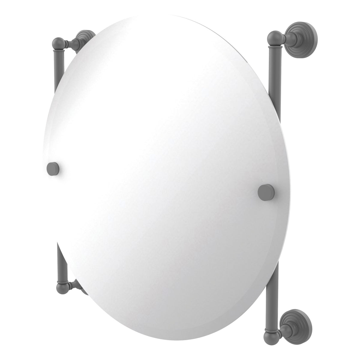 Allied Brass WP-27-90-GYM Waverly Place Matte Gray Round Frameless Rail Wall-Mounted Mirror